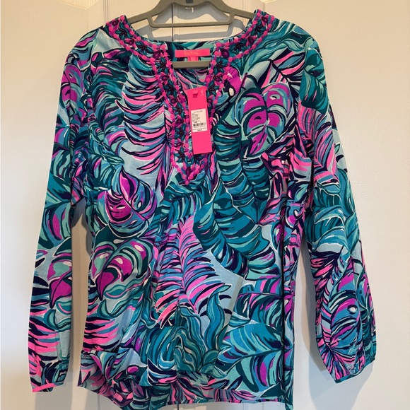 NWT Lilly Pulitzer Coretta Tunic in Seasalf Blue Don’t Wanna Leaf, size L - Picture 3 of 4